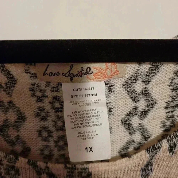 Love Squared Boho Geometric Knit Tunic Sweater 1X - Plus Size Lace Detail - Picture 2 of 3